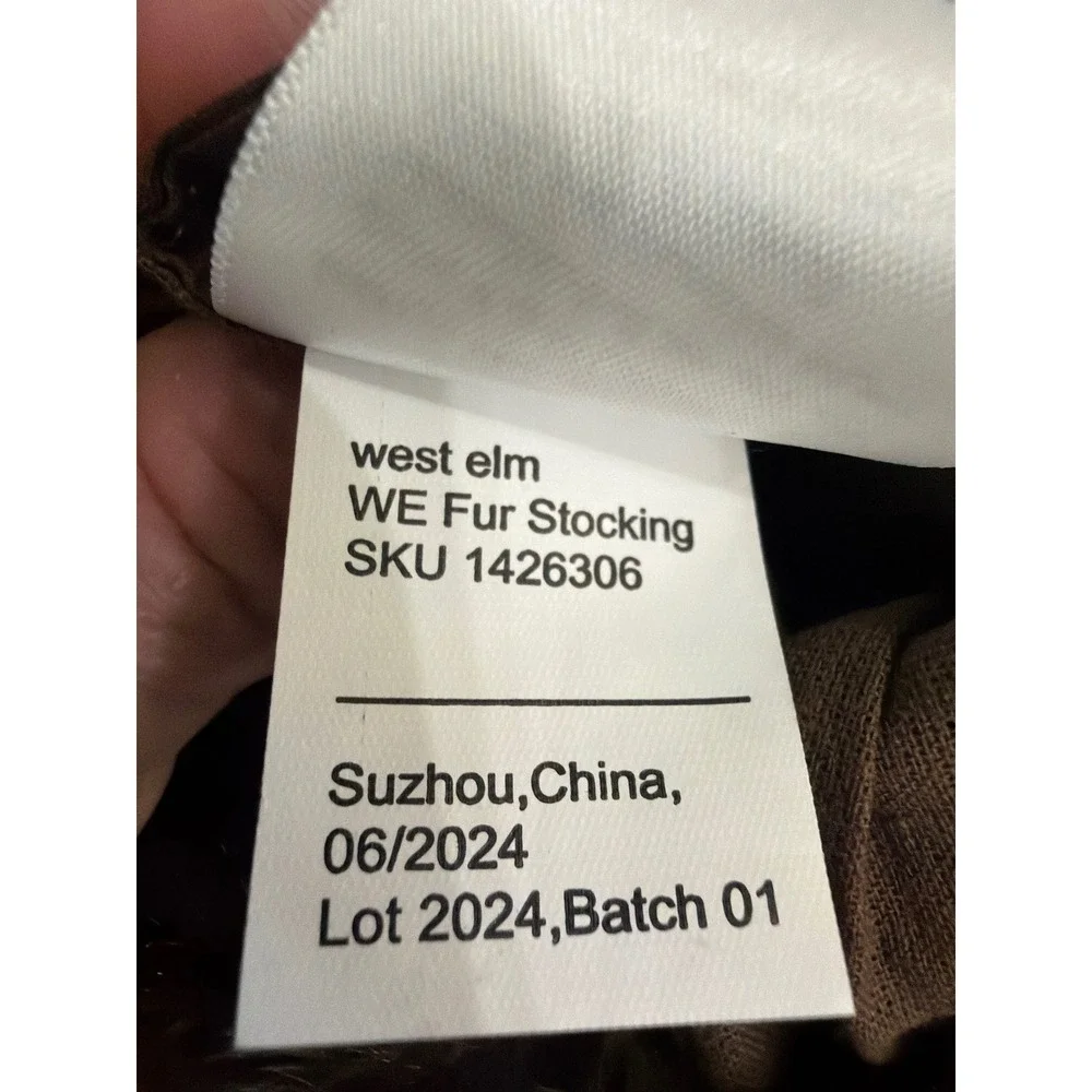 West Elm Faux Fur Christmas Stocking Chocolate Brown 1426306 12x18